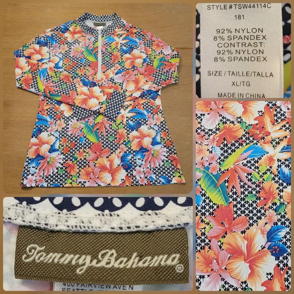 Tommy Bahama Full Zip Bright Floral Performance Rashguard Shirt Women's Size XL